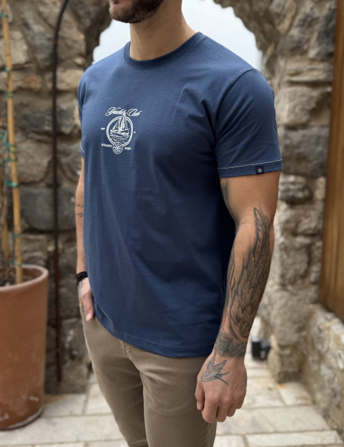 Everbest ανδρική μπλε Indigo κοντομάνικη μπλούζα με τύπωμα Plus Size 262803I