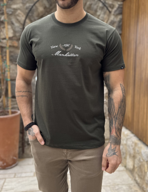 Everbest ανδρική χακί κοντομάνικη μπλούζα με τύπωμα Plus Size 262802X