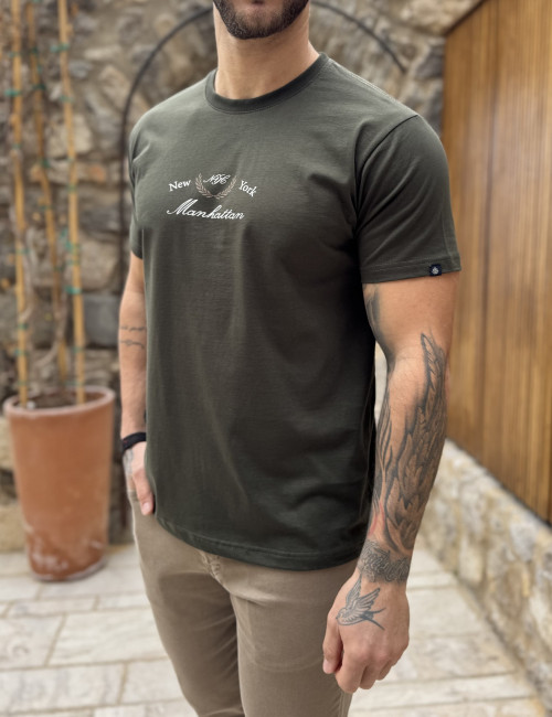 Everbest ανδρική χακί κοντομάνικη μπλούζα με τύπωμα Plus Size 262802X