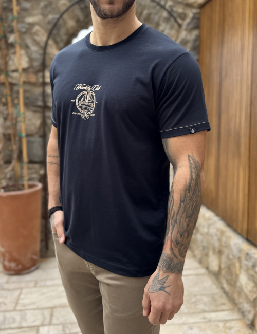Everbest ανδρική μπλε navy κοντομάνικη μπλούζα με τύπωμα Plus Size 262803N