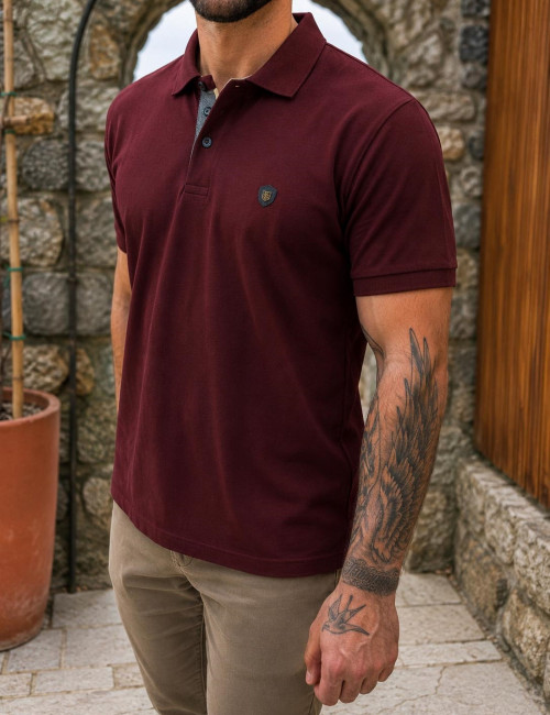 Everbest ανδρική μπορντό πικέ Polo μπλούζα Plus Size 262832B