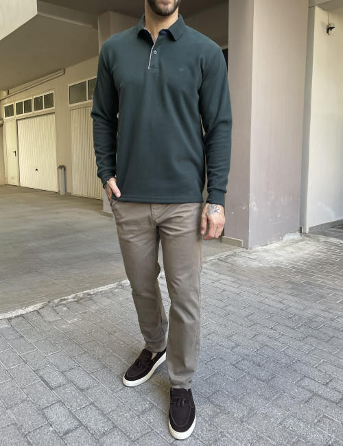 Everbest Ανδρική κυπαρισσί Polo μακρυμάνικη μπλούζα Plus size 2610360K
