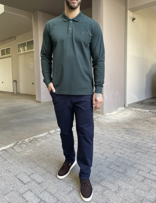 Everbest Ανδρική κυπαρισσί πικέ Polo μακρυμάνικη μπλούζα Plus size 2610200K