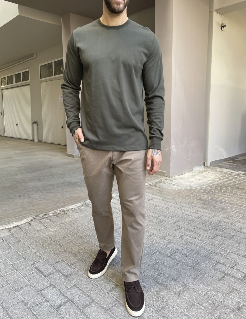 Everbest Ανδρική χακί βαμβακερή μπλούζα Plus size 2610160X