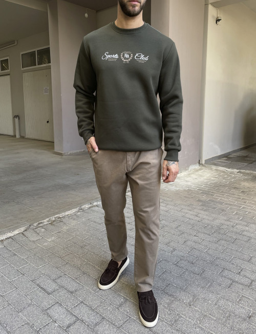 Everbest ανδρικό Plus Size χακί φούτερ με τύπωμα 2610020X