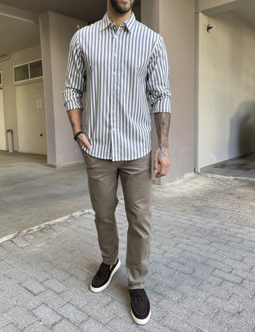 Ben Tailor ανδρικό βαμβακολινό μπλε ριγέ πουκάμισο με γιακά 1239B