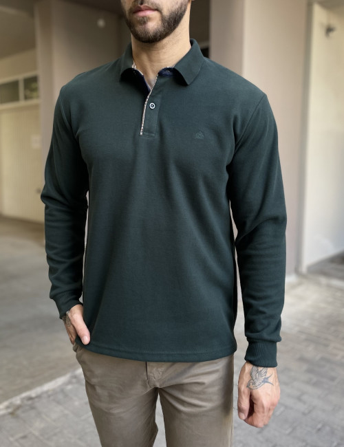 Everbest Ανδρική κυπαρισσί Polo μακρυμάνικη μπλούζα Plus size 2610360K