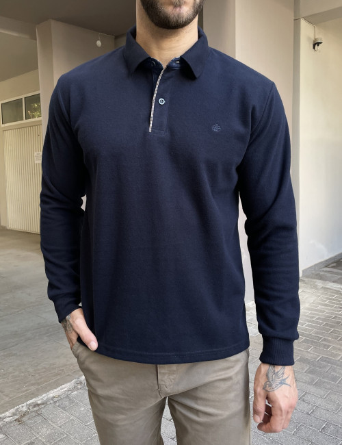 Everbest Ανδρική μπλε navy Polo μακρυμάνικη μπλούζα Plus size 2610360