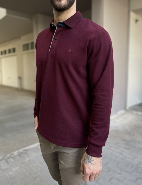 Everbest Ανδρική μπορντό Polo μακρυμάνικη μπλούζα Plus size 2610360B