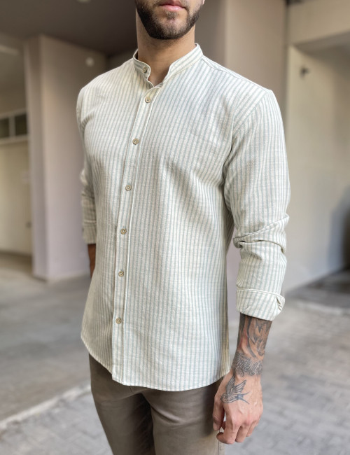 Ben Tailor ανδρικό βαμβακερό μέντα ριγέ πουκάμισο με μάο γιακά 1284M