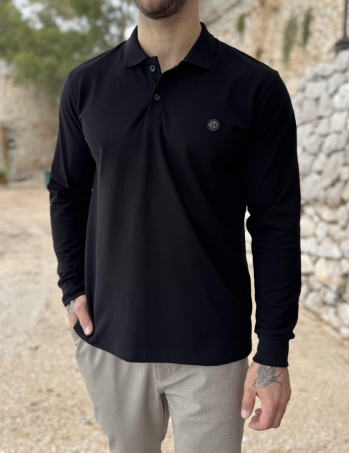 Everbest Ανδρική μαύρη πικέ Polo μακρυμάνικη μπλούζα Plus size 271028M