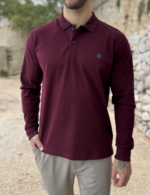Everbest Ανδρική μπορντό πικέ Polo μακρυμάνικη μπλούζα Plus size 271028B