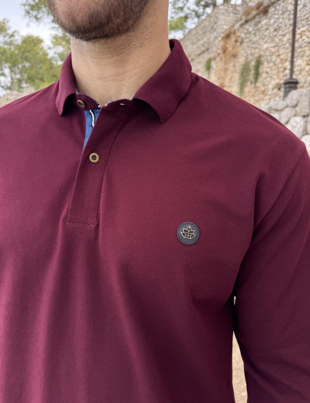 Ανδρική μονόχρωμη μακρυμάνικη μπλούζα Polo.