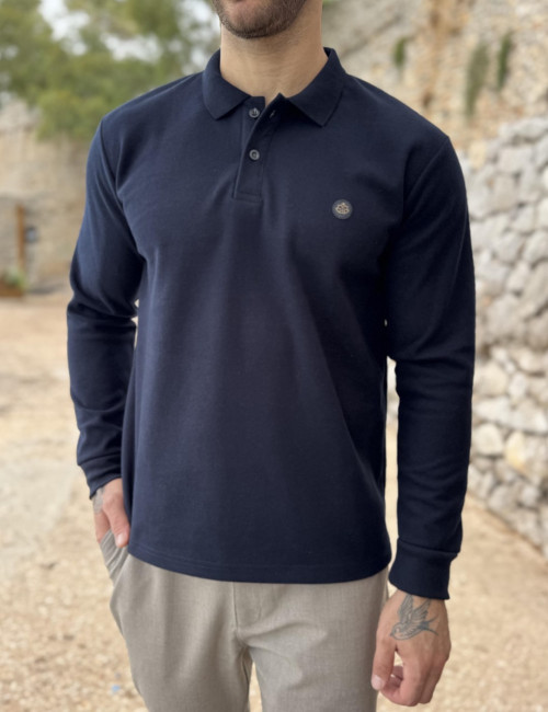 Everbest Ανδρική μπλε navy Polo μακρυμάνικη μπλούζα Plus size 271042Ν