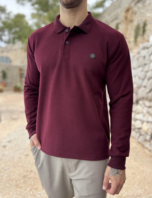 Everbest Ανδρική μπορντό Polo μακρυμάνικη μπλούζα Plus size 271042