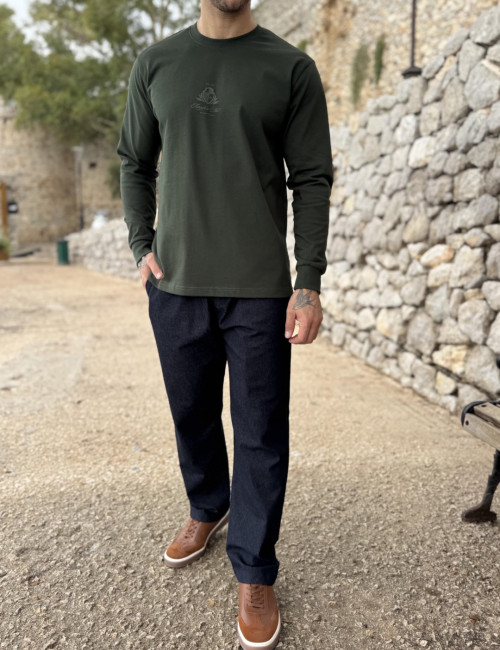 Everbest ανδρική κυπαρισσί μακρυμάνικη μπλούζα με τύπωμα Plus Size 271024K