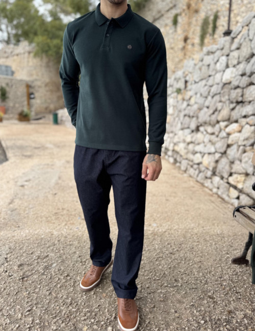 Everbest Ανδρική κυπαρισσί Polo μακρυμάνικη μπλούζα Plus size 271042K