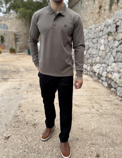 Everbest Ανδρική πούρο Polo μακρυμάνικη μπλούζα Plus size 271042P