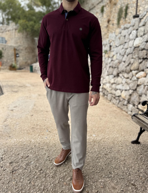 Everbest ανδρική μπορντό Polo πικέ μπλούζα plus size 271029