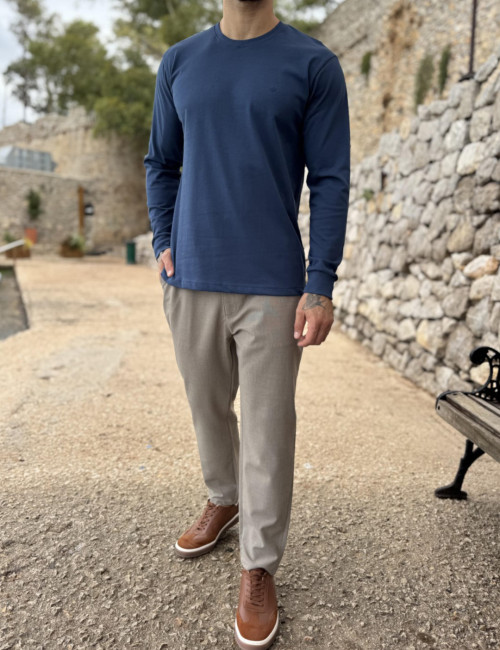 Everbest Ανδρική μπλε Indigo βαμβακερή μπλούζα Plus size 271027
