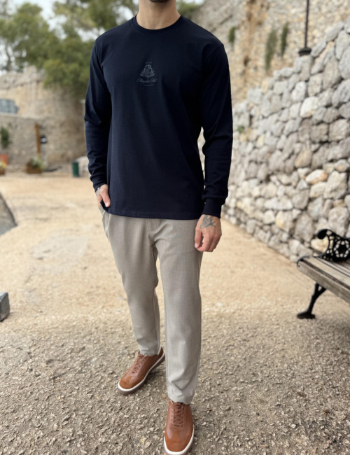 Everbest ανδρική μπλε navy μακρυμάνικη μπλούζα με τύπωμα Plus Size 271024Ν