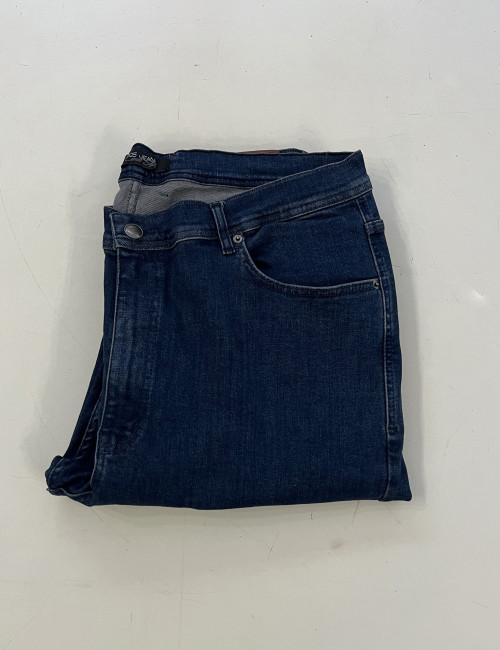 Ανδρικό μπλε τζιν ελαστικό σε ίσια γραμμή με φερμουάρ Plus Size EP69307