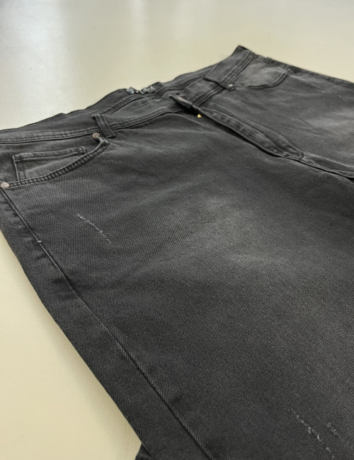 Ανδρικό μαύρο με φθορές τζιν ελαστικό σε ίσια γραμμή με φερμουάρ Plus Size EP69333