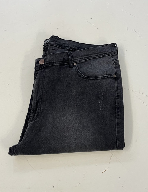 Ανδρικό μαύρο με φθορές τζιν ελαστικό σε ίσια γραμμή με φερμουάρ Plus Size EP69333