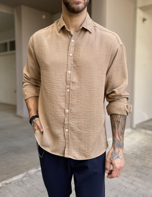 Ανδρικό πούρο γκοφρέ Overshirt με γιακά RMZ579B