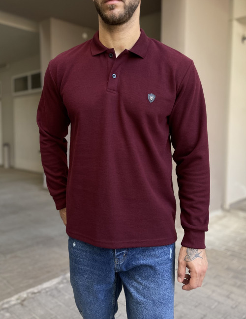Everbest Ανδρική μπορντό Polo μακρυμάνικη μπλούζα Plus size 261032