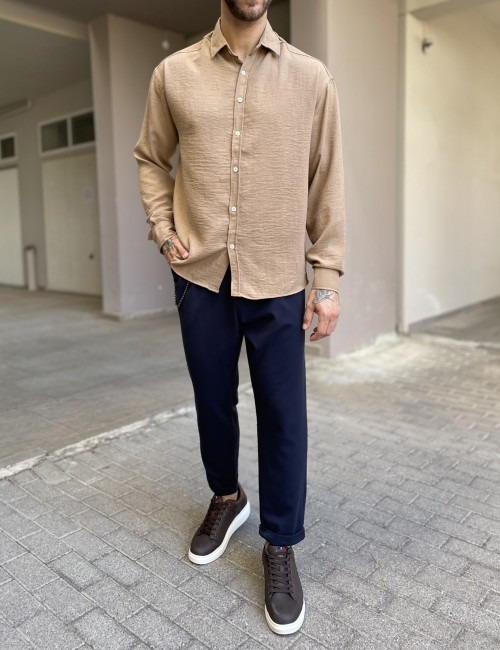 Ανδρικό πούρο γκοφρέ Overshirt με γιακά RMZ579B