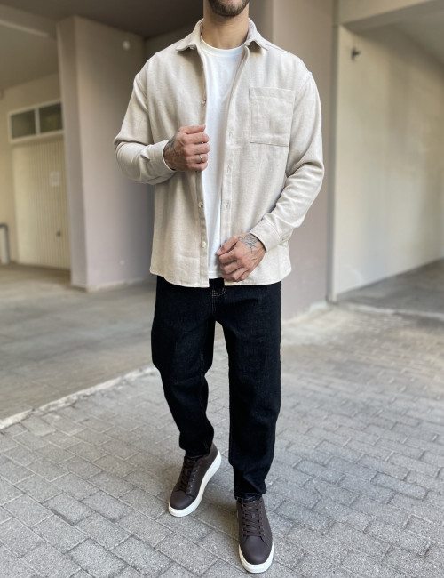 Ανδρικό μπεζ Overshirt με γιακά RMZ328B
