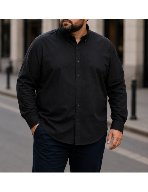 Ανδρικό μαύρο πουκάμισο με γιακά Plus Size CA2529M