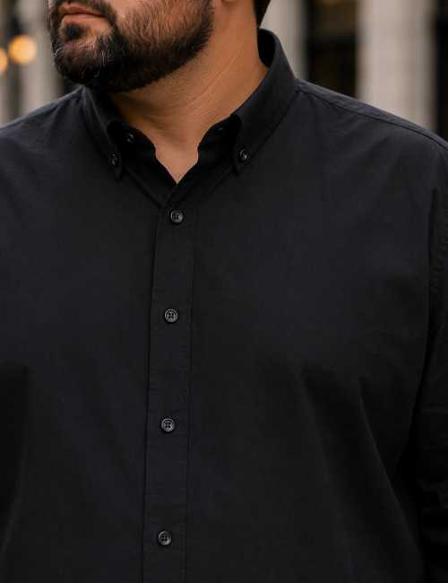 Ανδρικό μαύρο πουκάμισο με γιακά Plus Size CA2529M