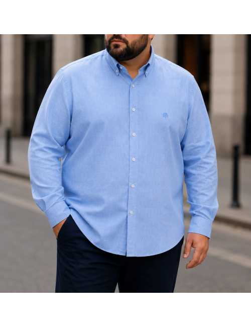 Ανδρικό σιέλ λινό πουκάμισο με γιακά Plus Size CA2528S