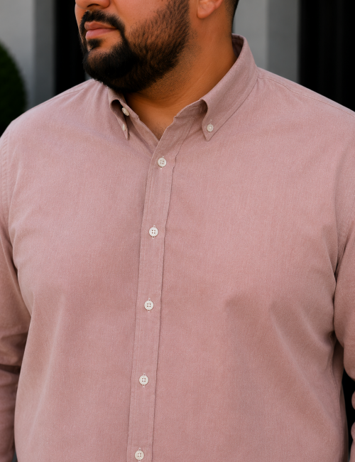 Ανδρικό σομόν πουκάμισο με γιακά Plus Size CA2523S