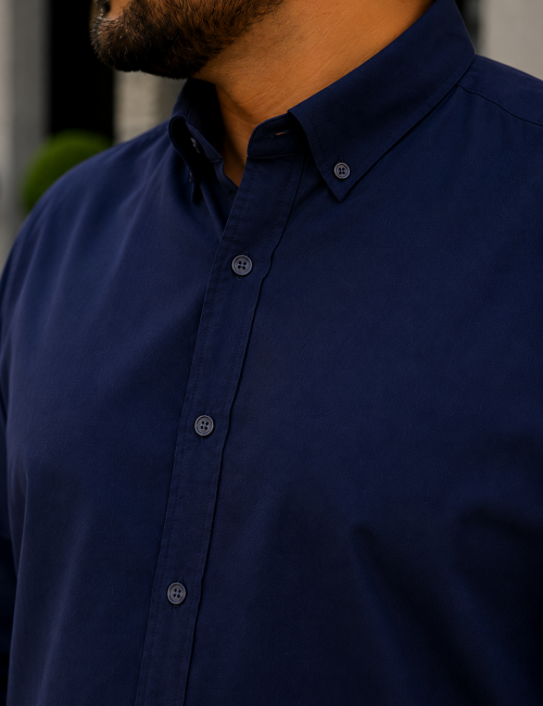 Ανδρικό μπλε navy πουκάμισο με γιακά Plus Size CA2529