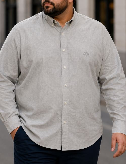 Ανδρικό γκρι λινό πουκάμισο με γιακά Plus Size CA2528