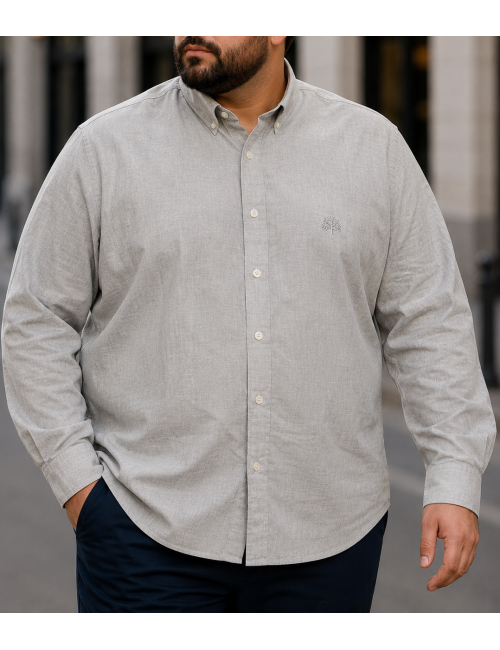 Ανδρικό γκρι λινό πουκάμισο με γιακά Plus Size CA2528