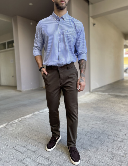 Dynamo ανδρικό καφέ παντελόνι υφασμάτινο Chinos D1316K