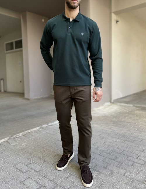 Everbest Ανδρική κυπαρισσί Polo μακρυμάνικη μπλούζα Plus size 261032K