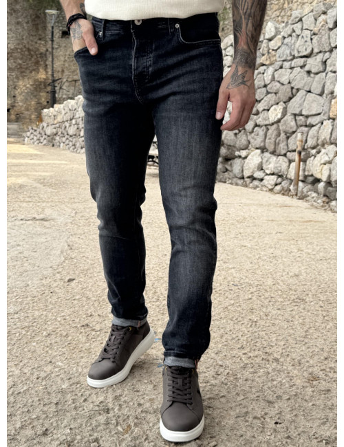 Ανδρικό Slim ανθρακί τζιν παντελόνι πεντάτσεπο με κουμπιά 3LN4061