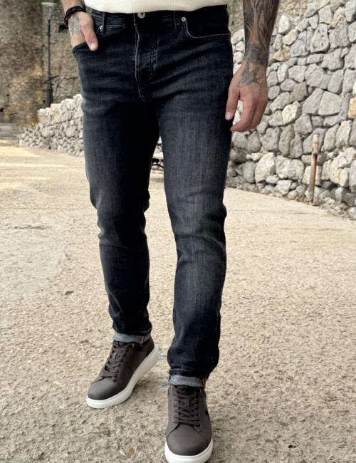 Ανδρικό Slim ανθρακί τζιν παντελόνι πεντάτσεπο με κουμπιά 3LN4061