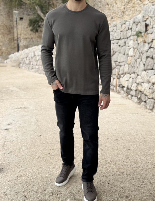 Ανδρική χακί βαμβακερή ριπ μπλούζα RJN2708X