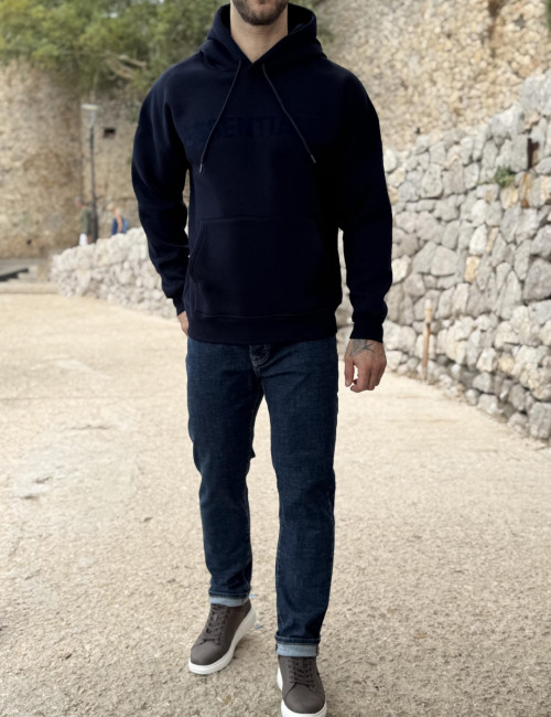Ανδρικό μπλε φούτερ με κουκούλα και λογότυπο ES0081B
