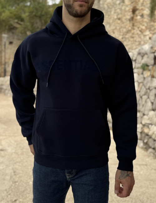 Ανδρικό μπλε φούτερ με κουκούλα και λογότυπο ES0081B