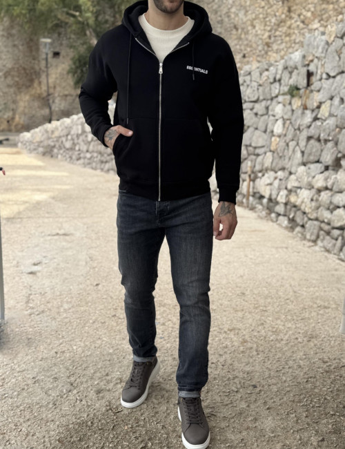 Ανδρική μαύρη ζακέτα με κουκούλα ES004