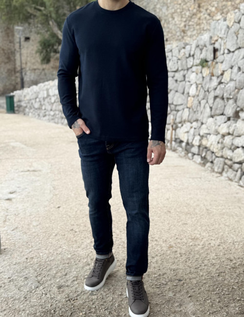 Ανδρική μπλε βαμβακερή με ανάγλυφο σχέδιο μπλούζα RJN2710B