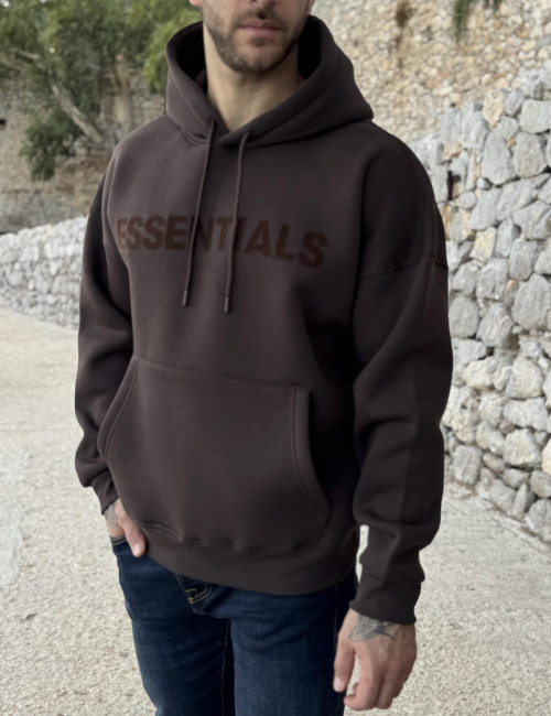 Ανδρικό καφέ φούτερ με κουκούλα και λογότυπο ES0081K