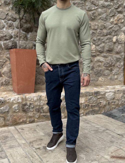 Ανδρικό σκούρο μπλε πεντάτσεπο τζιν παντελόνι ίσιο με κουμπιά 3LN2075